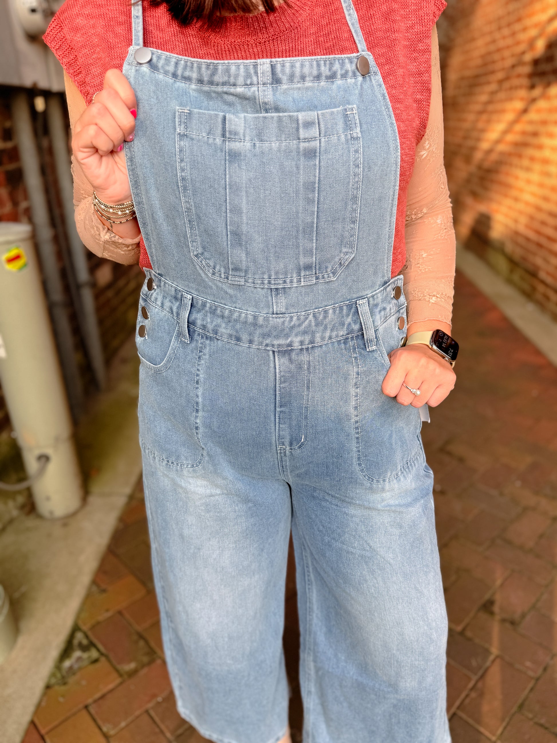 Ladies String Shoulder String Tie Wide Leg Denim Jumpsuit