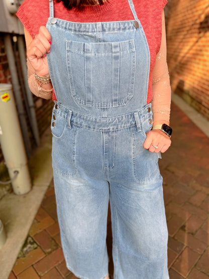 Ladies String Shoulder String Tie Wide Leg Denim Jumpsuit
