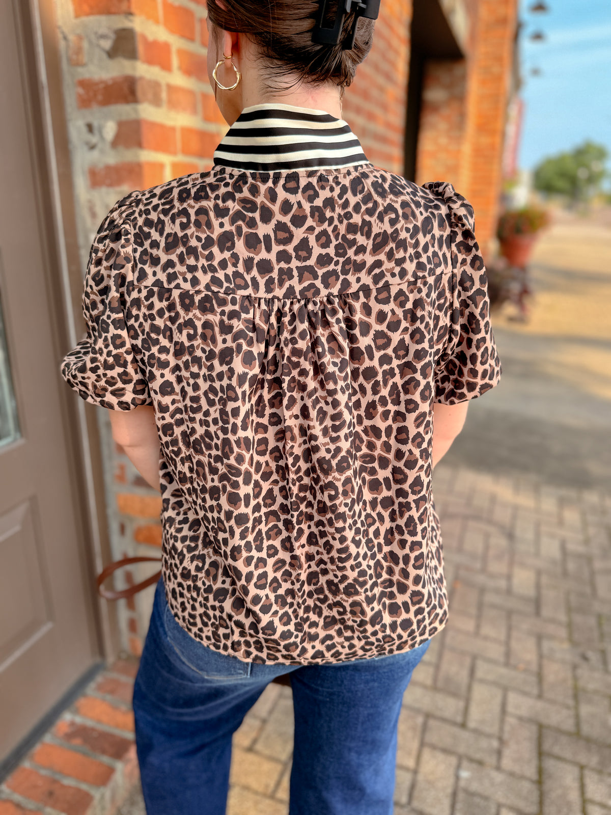 Leopard Blouse with Contrast Scarf Tie