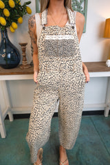 Leopard Print Washed Twill Overalls