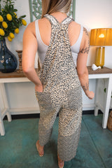 Leopard Print Washed Twill Overalls
