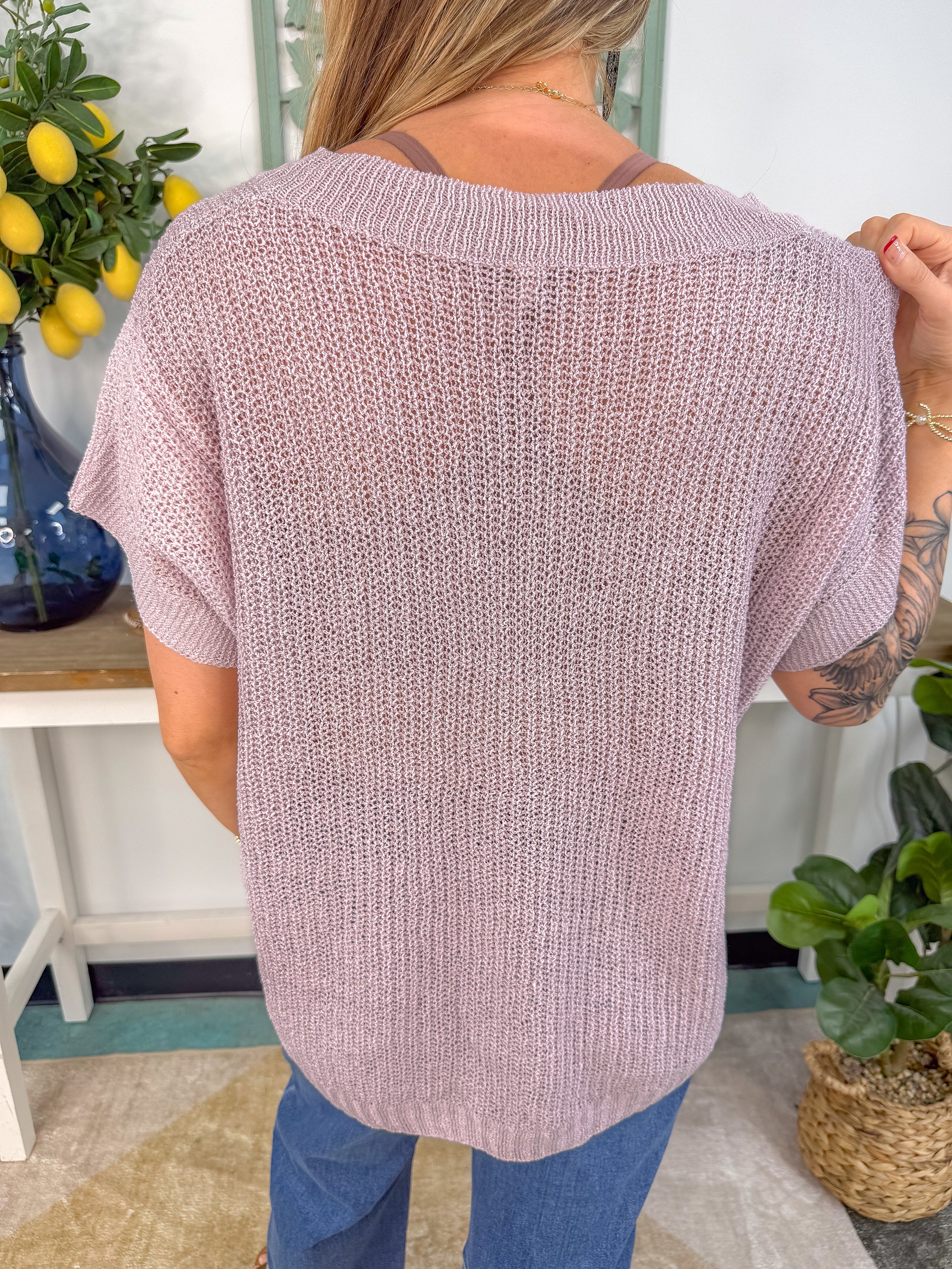 Lightweight Knit V-Neck Top - Lavender