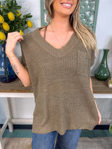 Lightweight Knit V-Neck Top - Mocha