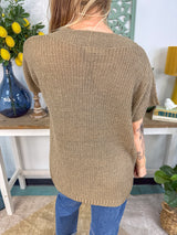 Lightweight Knit V-Neck Top - Mocha