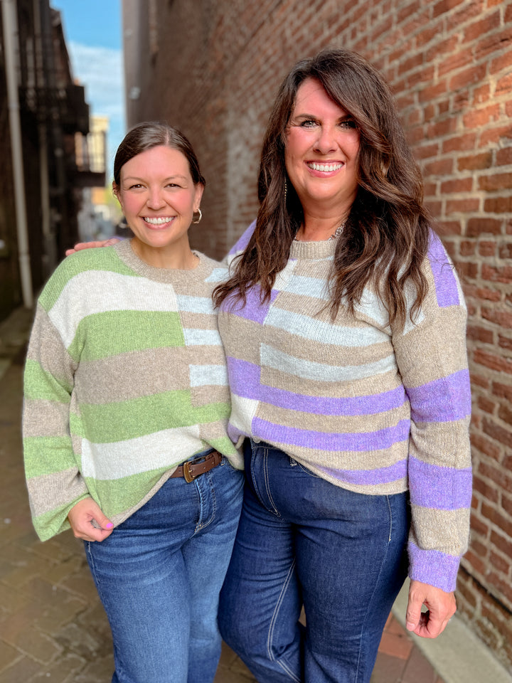 Lightweight Wool Blend Color Block Sweater
