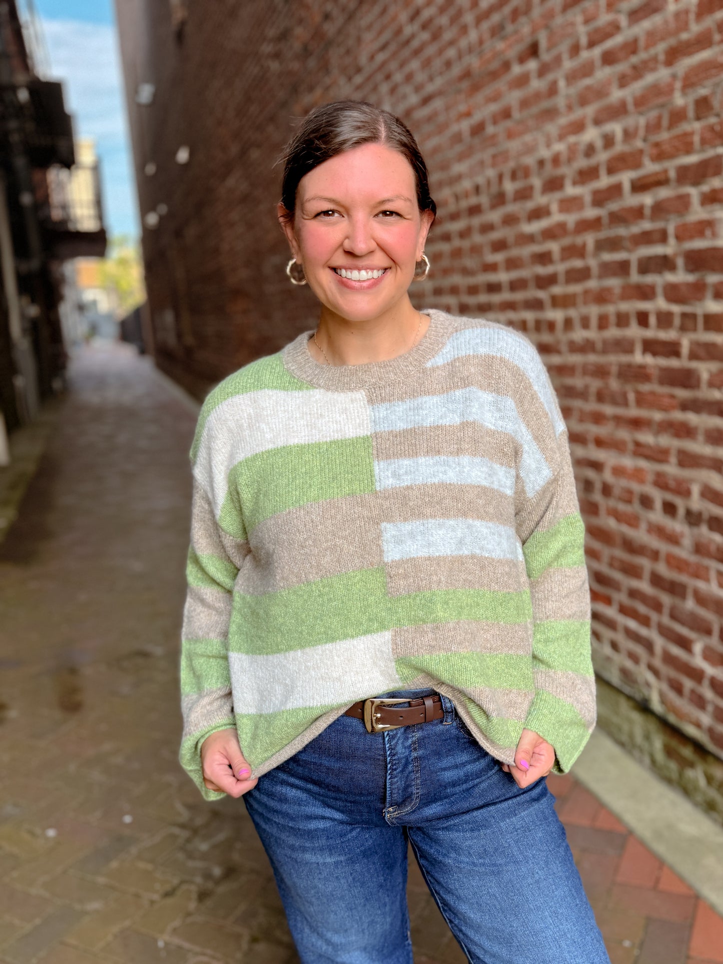 Lightweight Wool Blend Color Block Sweater