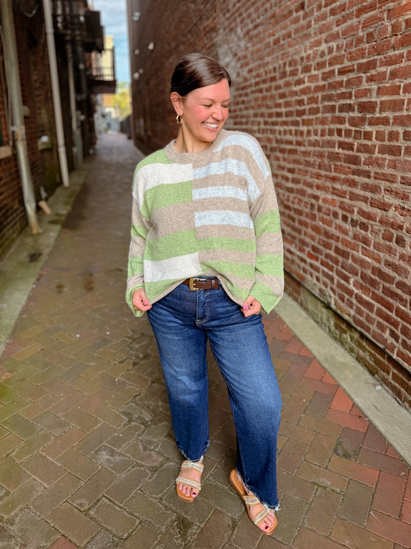 Lightweight Wool Blend Color Block Sweater