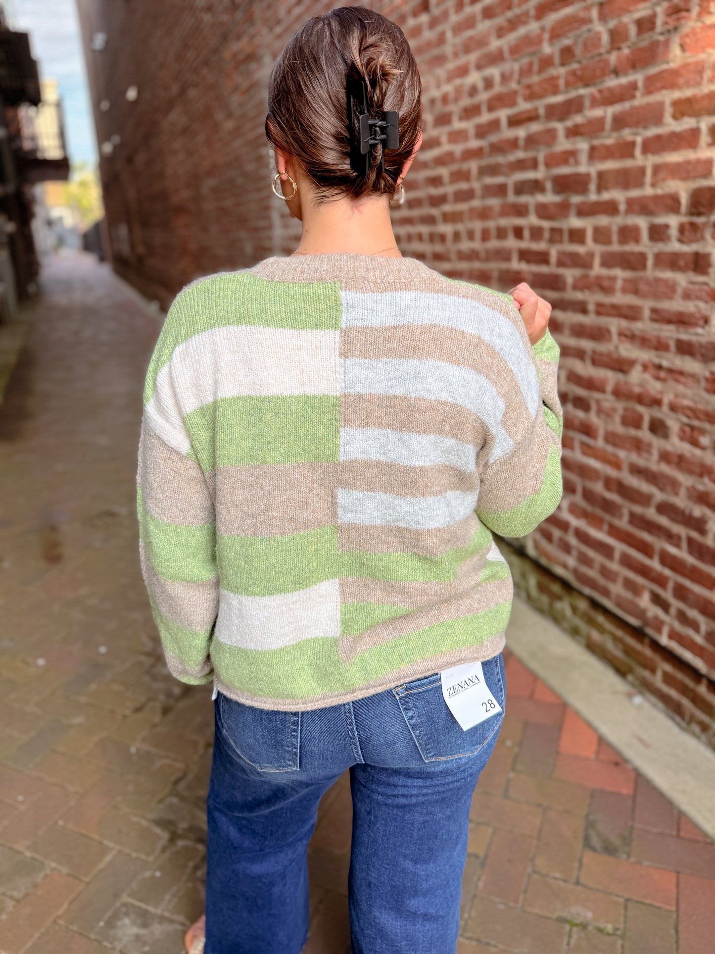 Lightweight Wool Blend Color Block Sweater