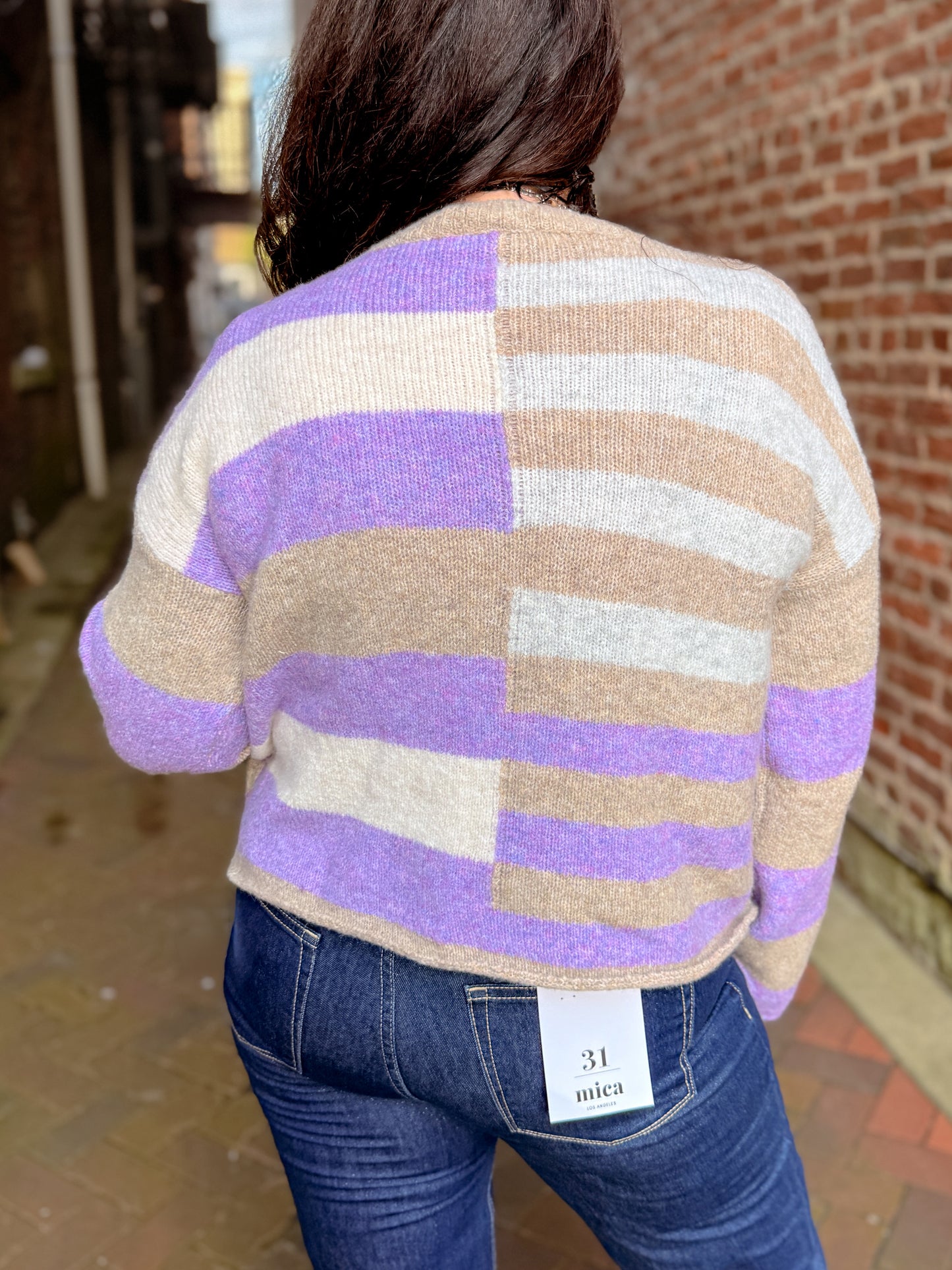 Lightweight Wool Blend Color Block Sweater