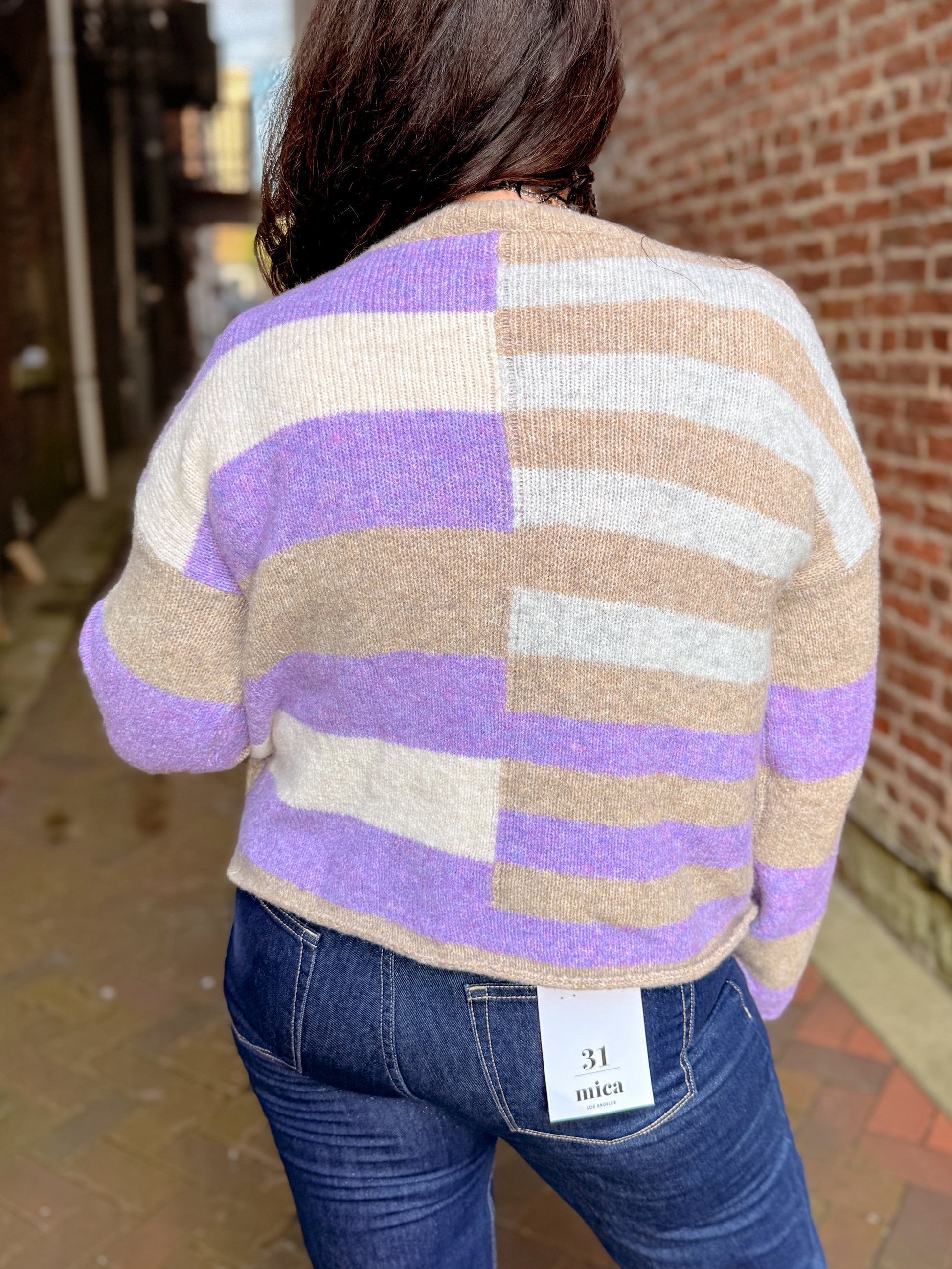 Lightweight Wool Blend Color Block Sweater