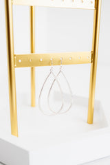 Long Silver Teardrop Hoop Earrings