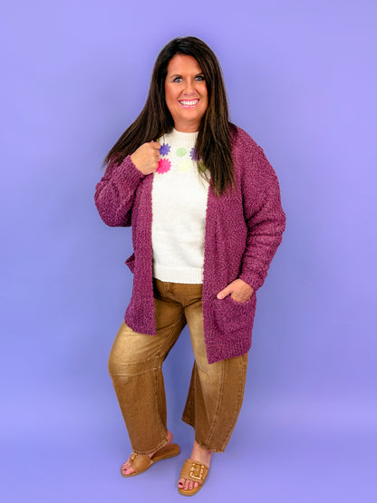Long Sleeve Popcorn Sweater Cardigan With Pockets | DOORBUSTER
