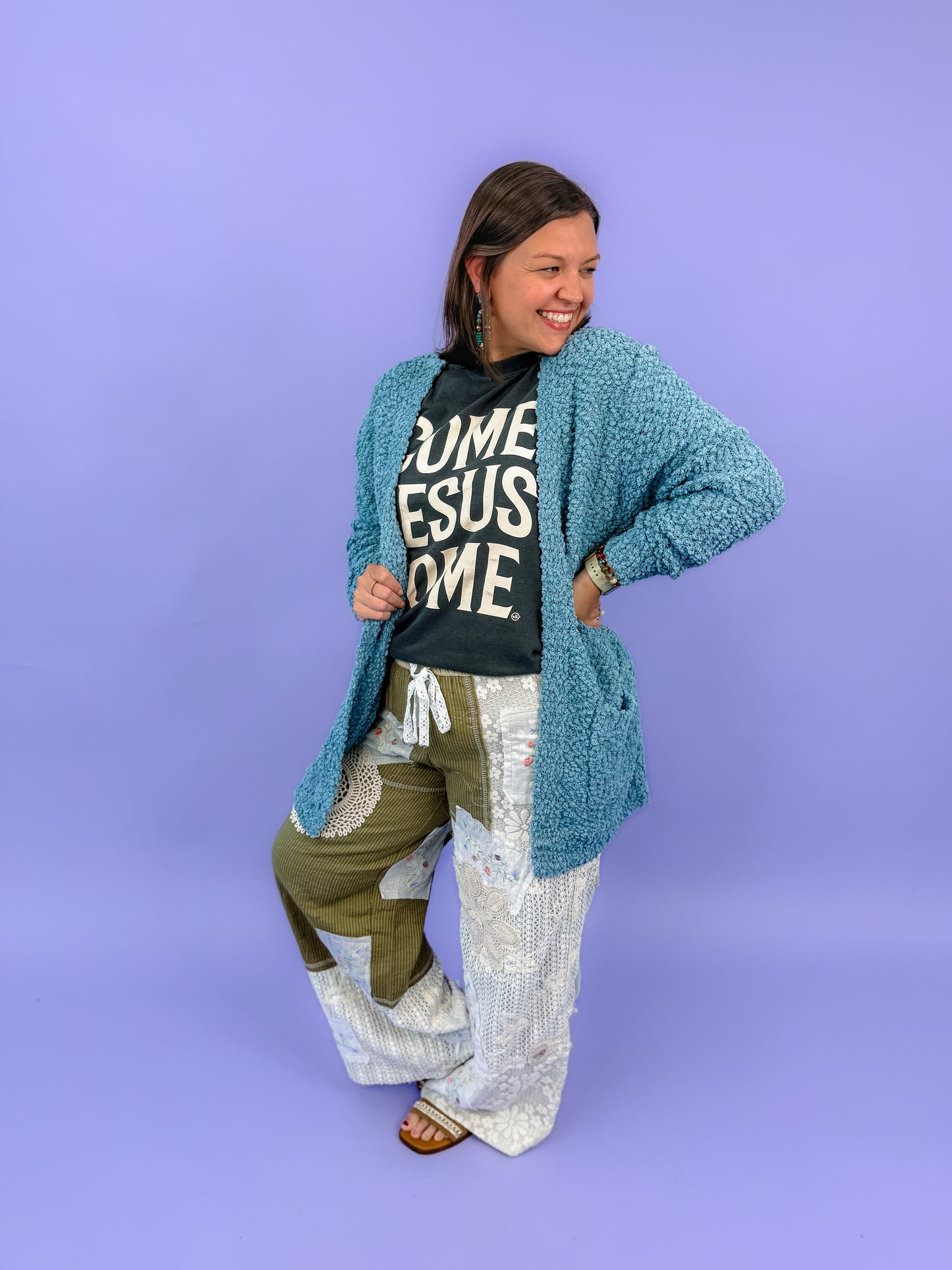 Long Sleeve Popcorn Sweater Cardigan With Pockets | DOORBUSTER