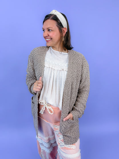 Long Sleeve Popcorn Sweater Cardigan With Pockets | DOORBUSTER