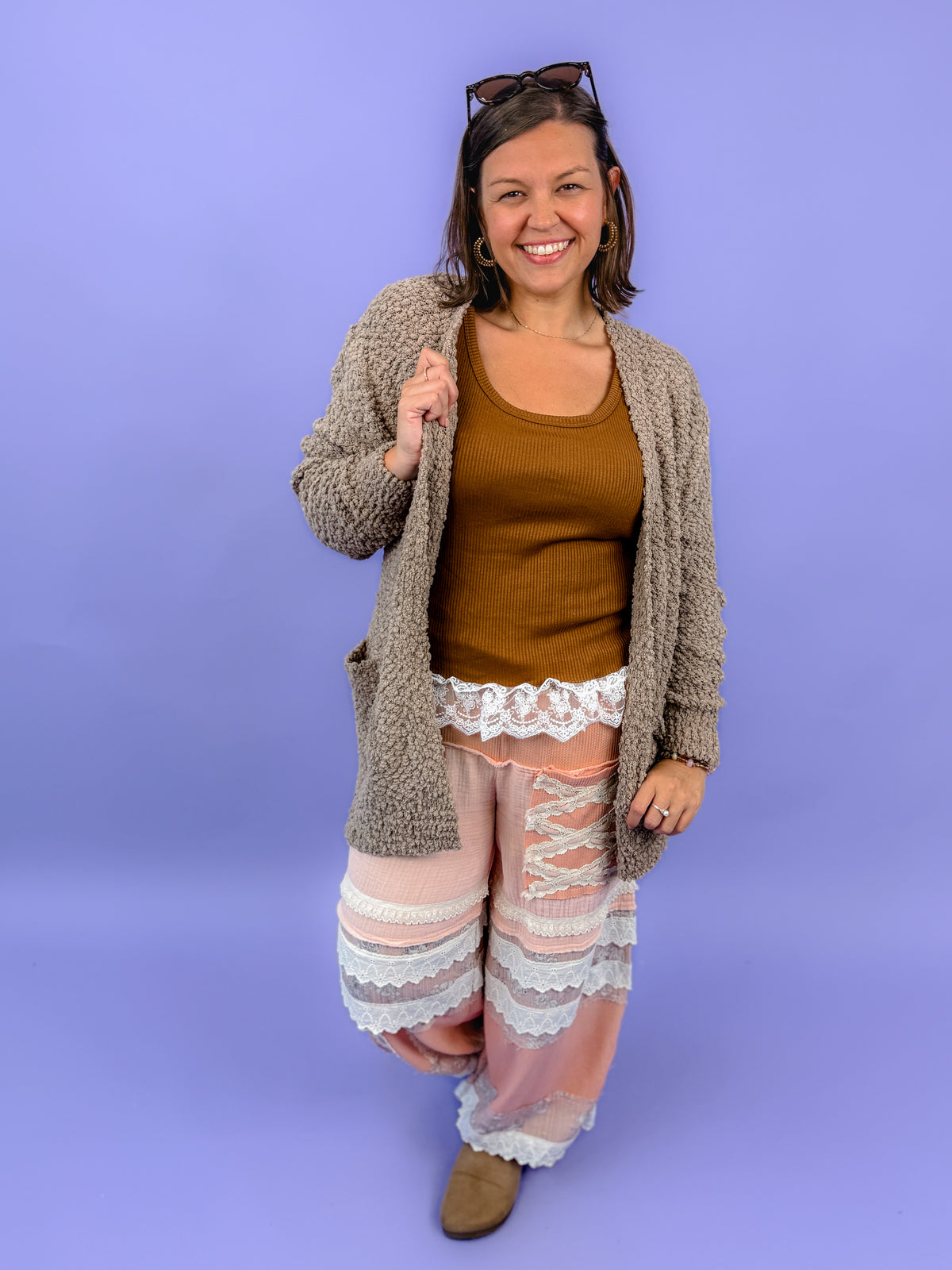Long Sleeve Popcorn Sweater Cardigan With Pockets | DOORBUSTER