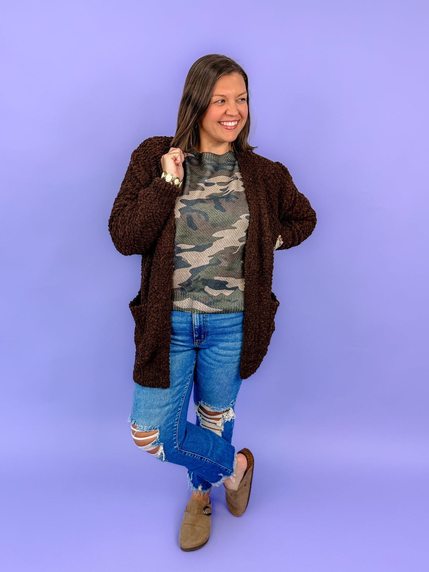 Long Sleeve Popcorn Sweater Cardigan With Pockets | DOORBUSTER