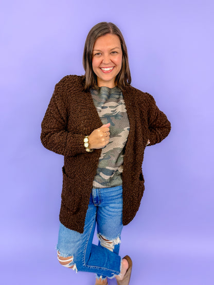 Long Sleeve Popcorn Sweater Cardigan With Pockets | DOORBUSTER