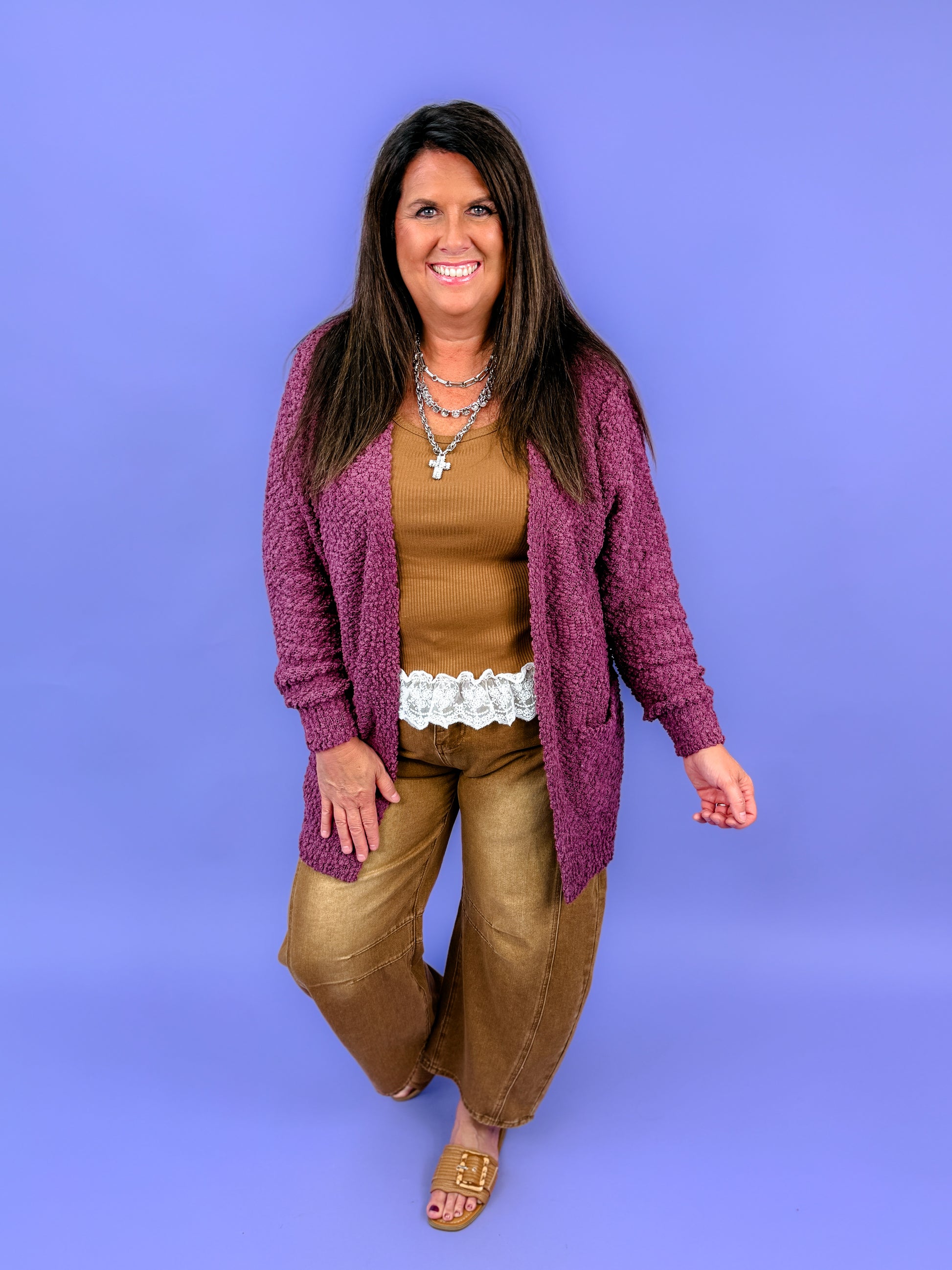 Long Sleeve Popcorn Sweater Cardigan With Pockets | DOORBUSTER