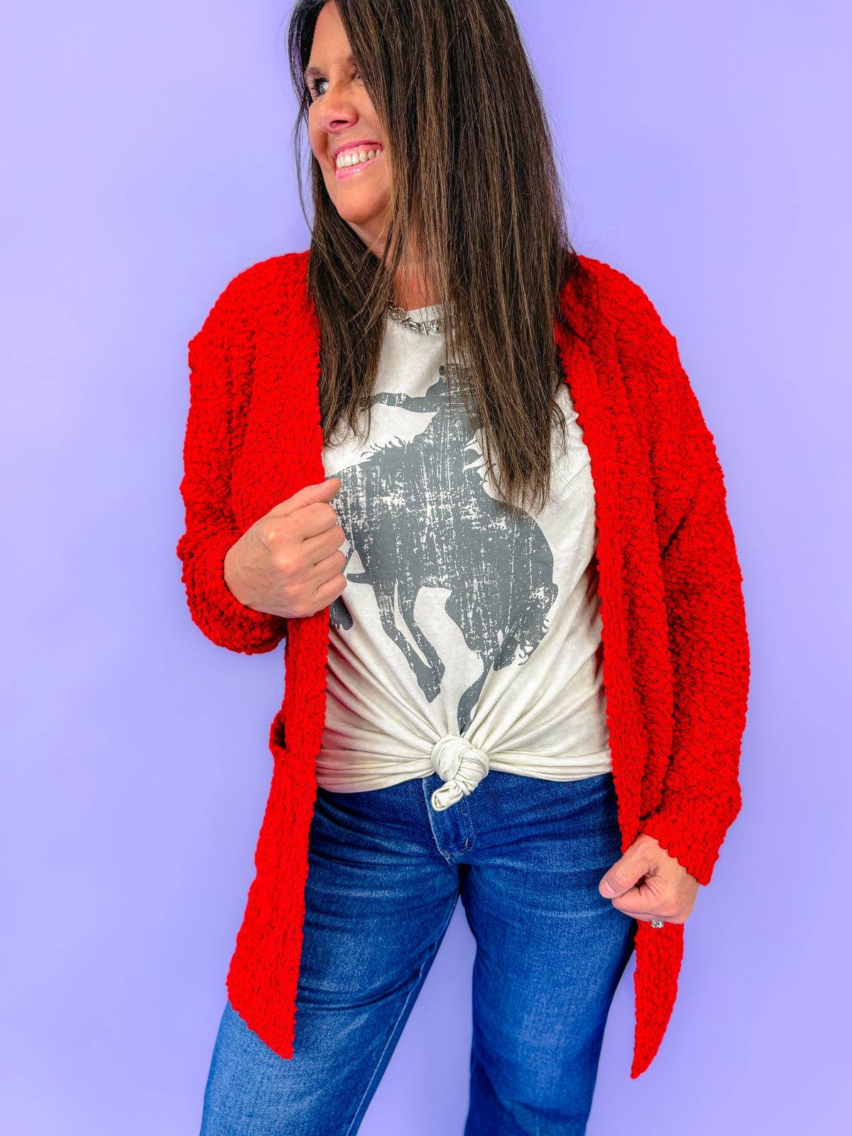 Long Sleeve Popcorn Sweater Cardigan With Pockets | DOORBUSTER