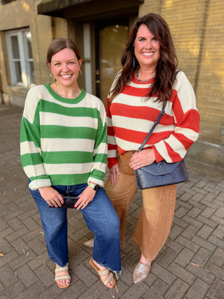 Loose Fit Striped Round Neck Long Sleeve Sweater