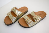 Lush Woven Buckle Slide Sandals - Gold