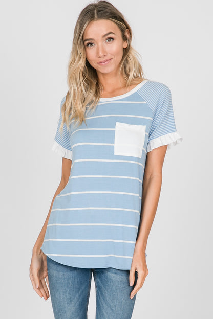 Ruffled Raglan With Stripe Pocket Detail - EOS Final Sale