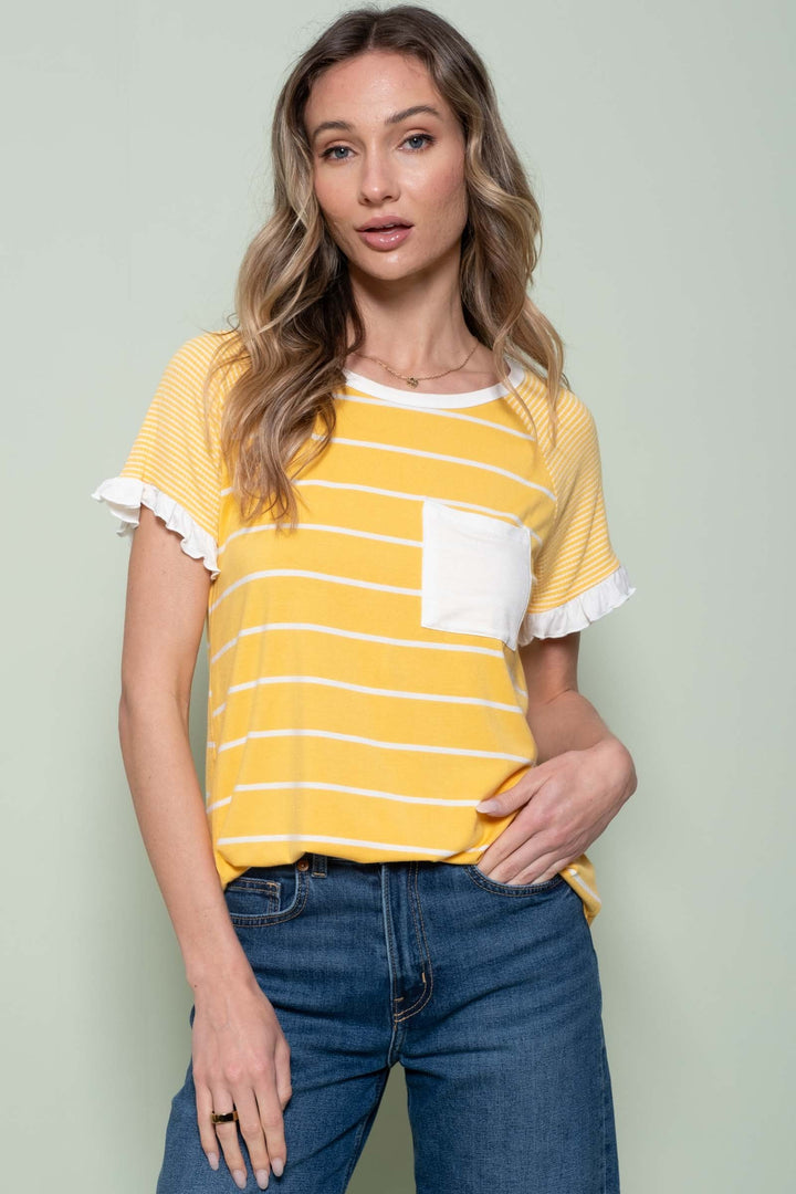 Ruffled Raglan With Stripe Pocket Detail - EOS Final Sale