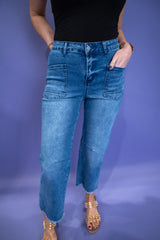 Meah Frayed Cropped Jeans - Dark Blue