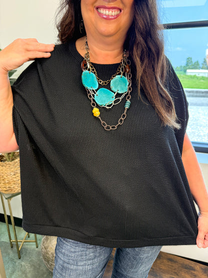 Moon Glow Texture Knit Top - Black