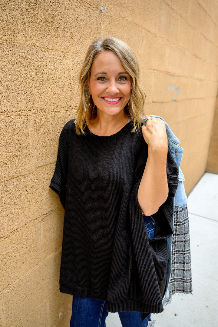 Moon Glow Texture Knit Top - Black