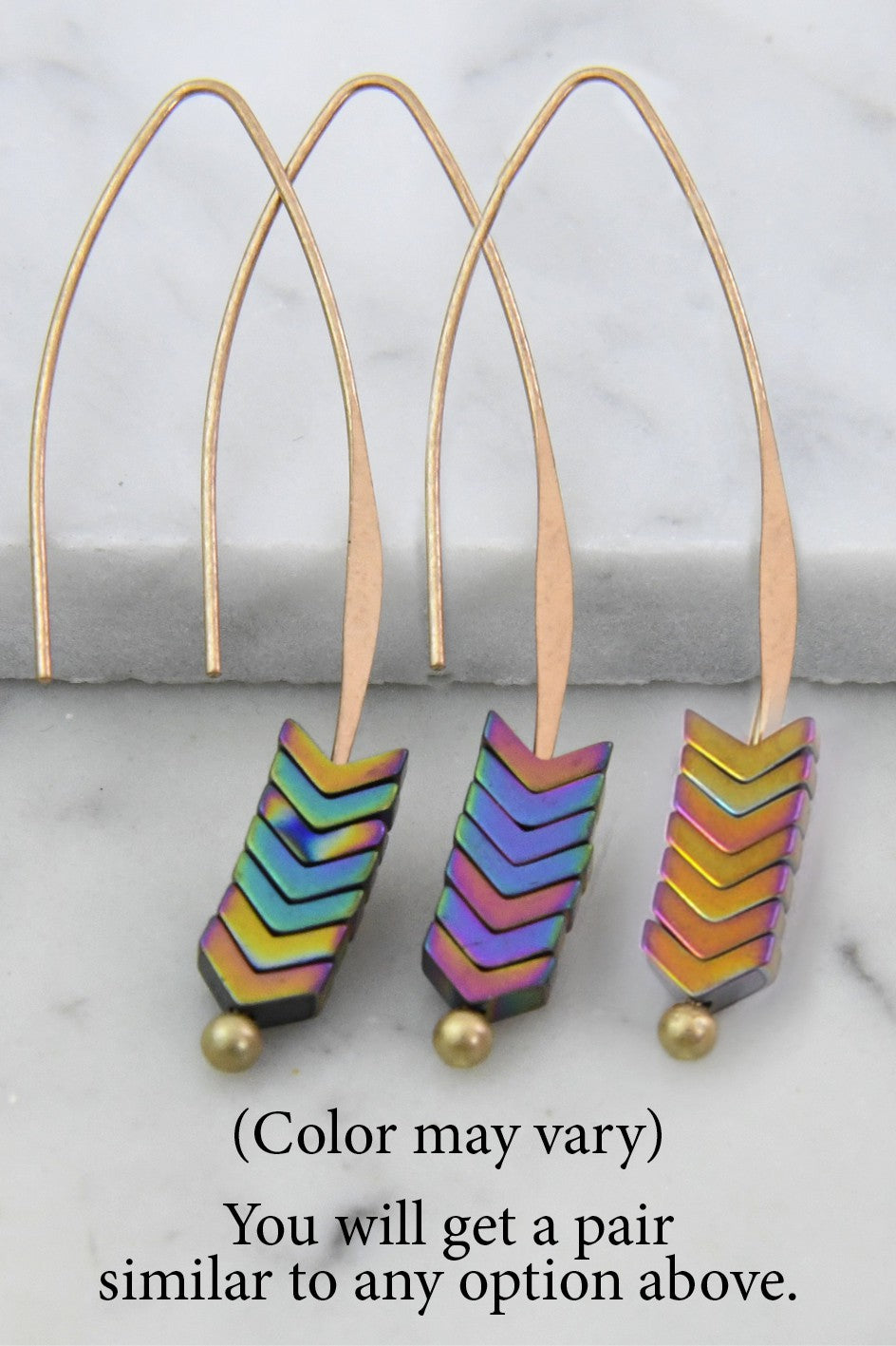 Stone Chevron Drop Earrings - Multi