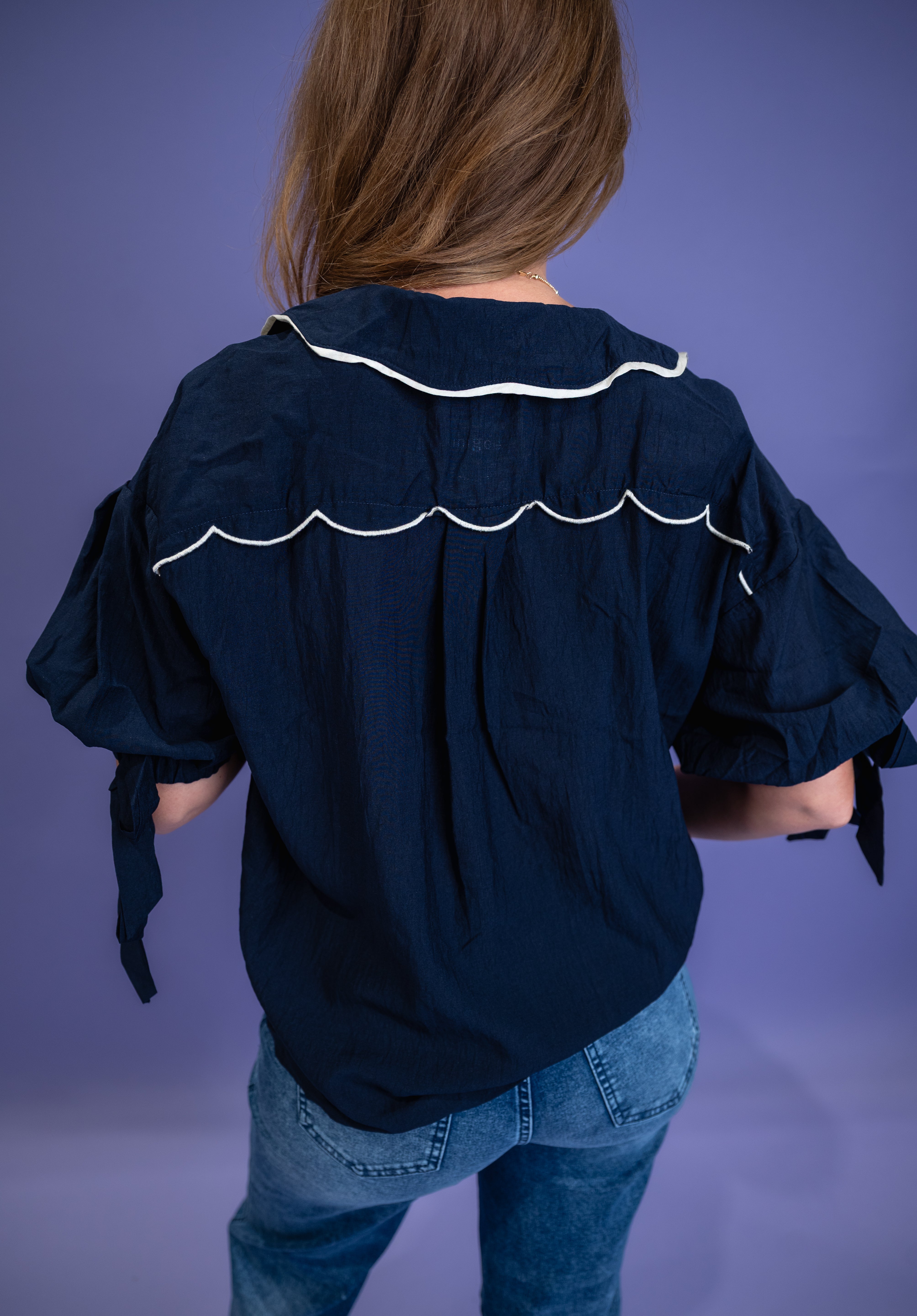 Navy Belle Button-Up Blouse