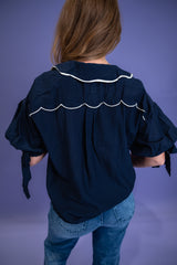 Navy Belle Button-Up Blouse