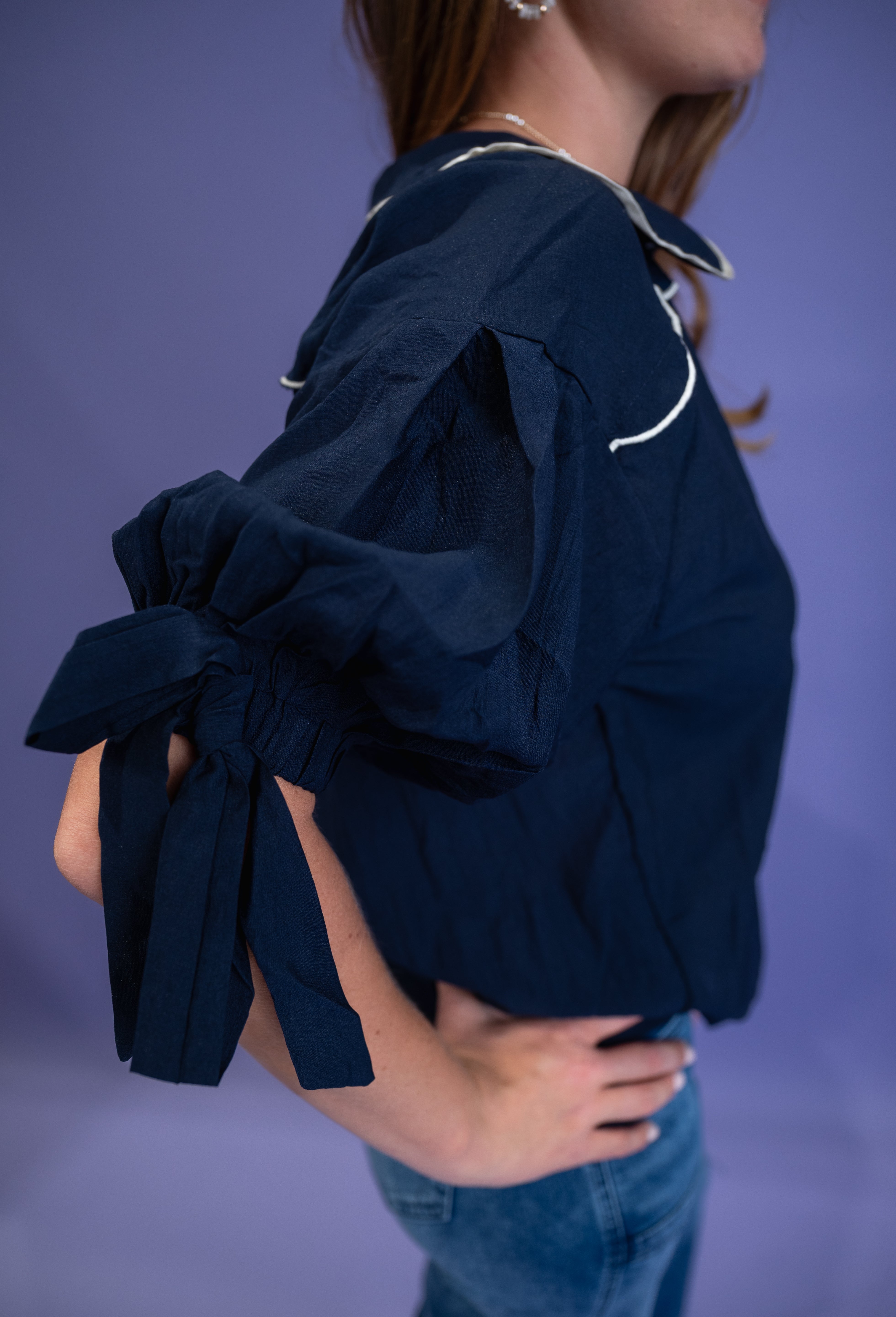 Navy Belle Button-Up Blouse