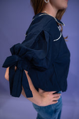 Navy Belle Button-Up Blouse