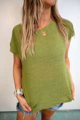 Off-Shoulder Boho Knit Loose Summer Top - Green