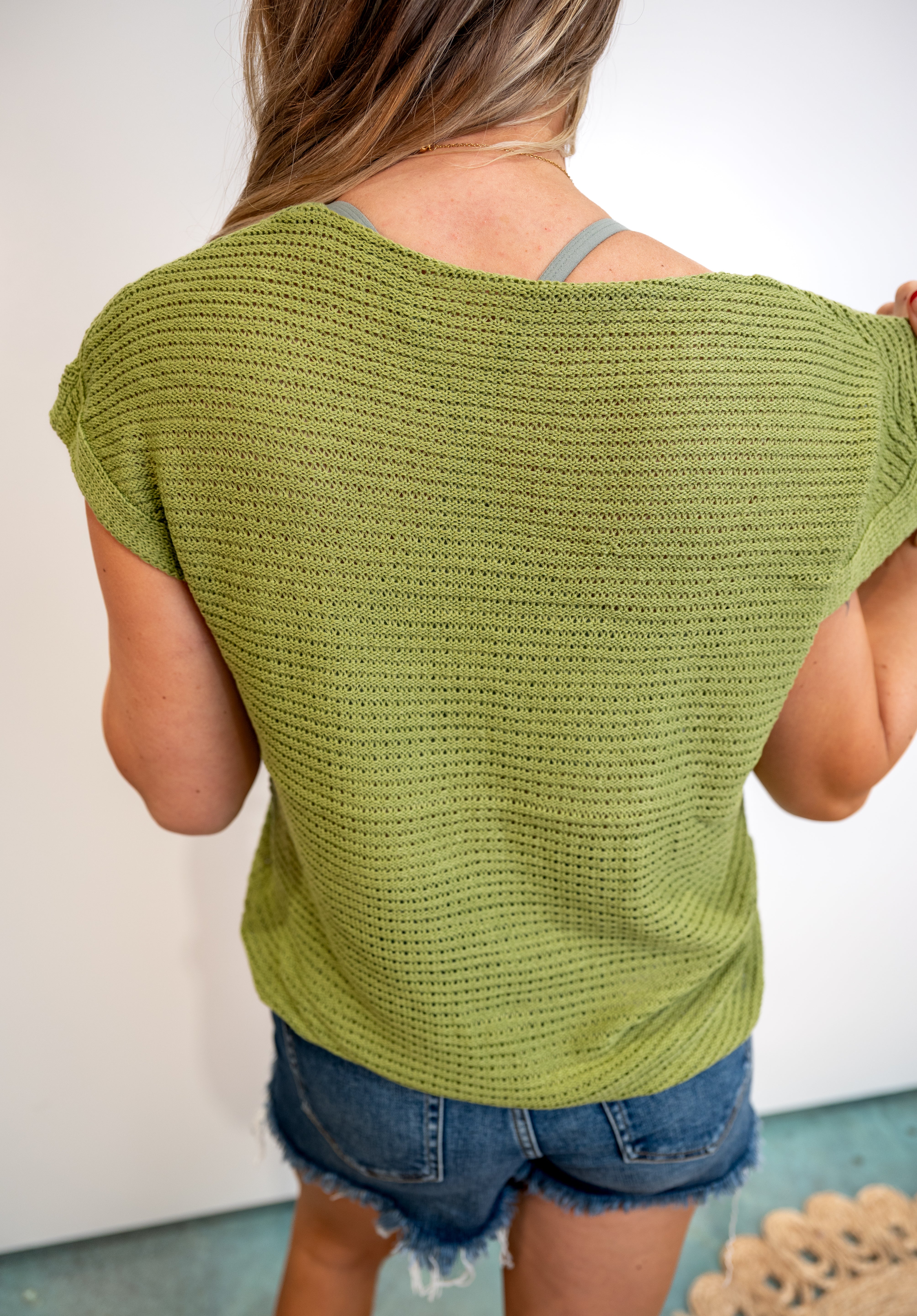 Off-Shoulder Boho Knit Loose Summer Top - Green