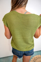 Off-Shoulder Boho Knit Loose Summer Top - Green