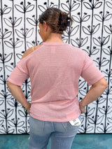 One Shoulder Cut Out Waffle Knit Top - Blush DOORBUSTER