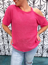 One Shoulder Cut Out Waffle Knit Top - Pink | DOORBUSTER