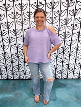 One Shoulder Cut Out Waffle Knit Top - Purple DOORBUSTER