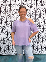 One Shoulder Cut Out Waffle Knit Top - Purple DOORBUSTER