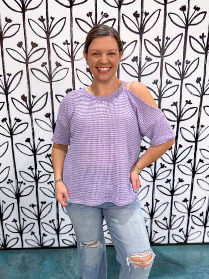 One Shoulder Cut Out Waffle Knit Top - Purple - EOS Final Sale