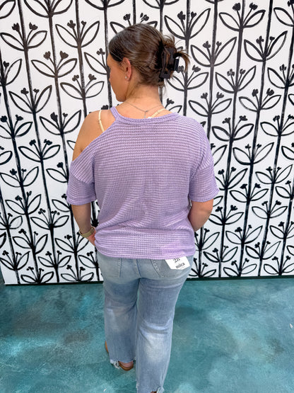 One Shoulder Cut Out Waffle Knit Top - Purple - EOS Final Sale