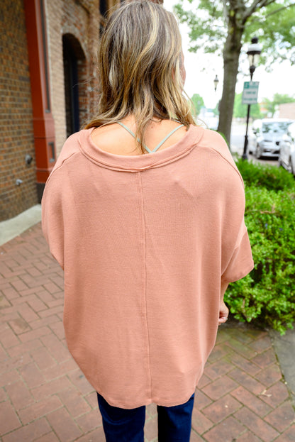 On the Go V Neck Ribbed Essential Tee - Sepia *Final Sale*