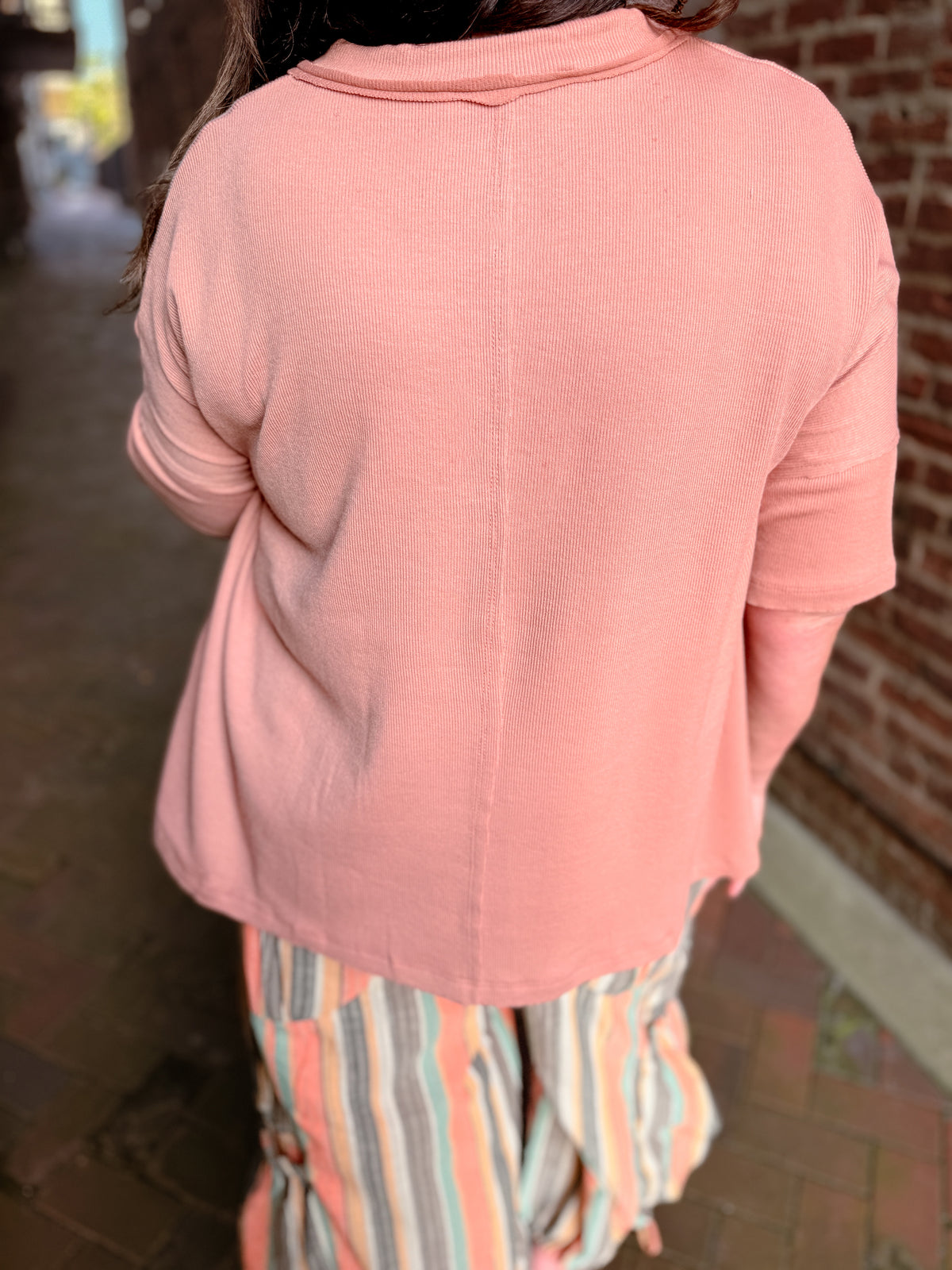 On the Go V Neck Ribbed Essential Tee - Sepia *Final Sale*