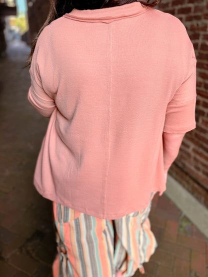 On the Go V Neck Ribbed Essential Tee - Sepia *Final Sale*
