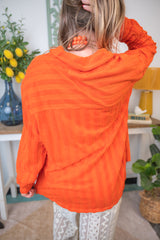 Open-Front Stripe French Terry Shacket
