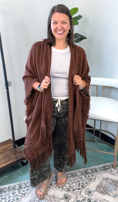 Open Work Frayed Border Bohemian Ruana