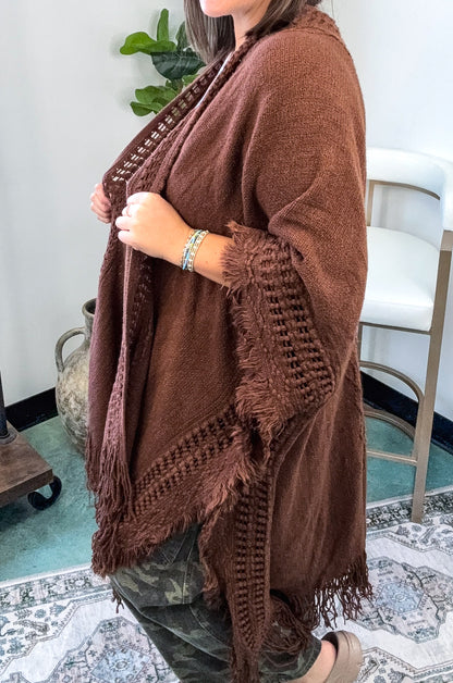 Open Work Frayed Border Bohemian Ruana